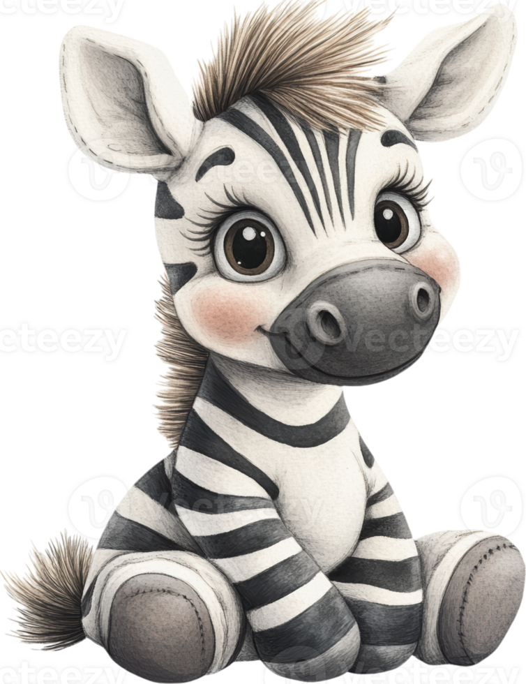 Cute Plush Zebra with Black and White Stripes, Cartoon Style png