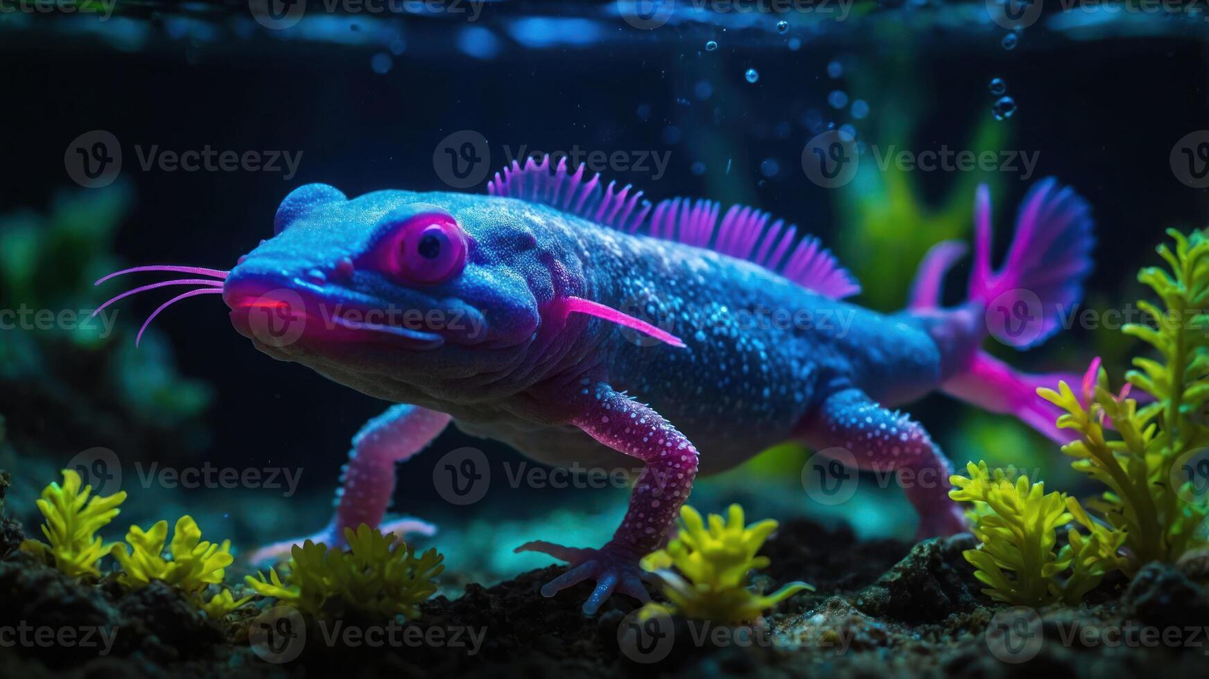 A vibrant, fictional aquatic creature with bright colors in a serene underwater environment. photo
