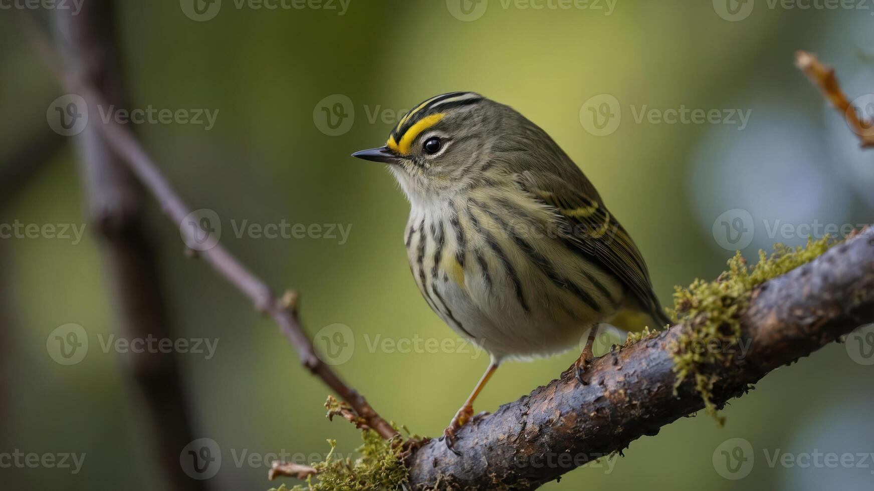 A small bird perched on a branch, showcasing its distinctive markings and vibrant colors. photo