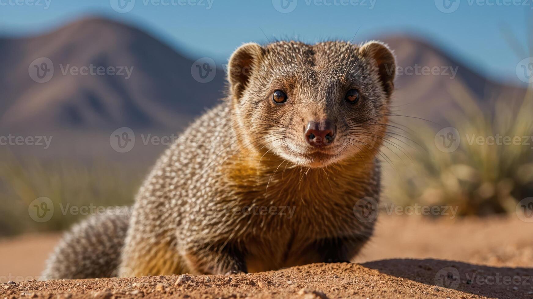 A close-up of a mongoose in a natural setting, showcasing its features and environment. photo