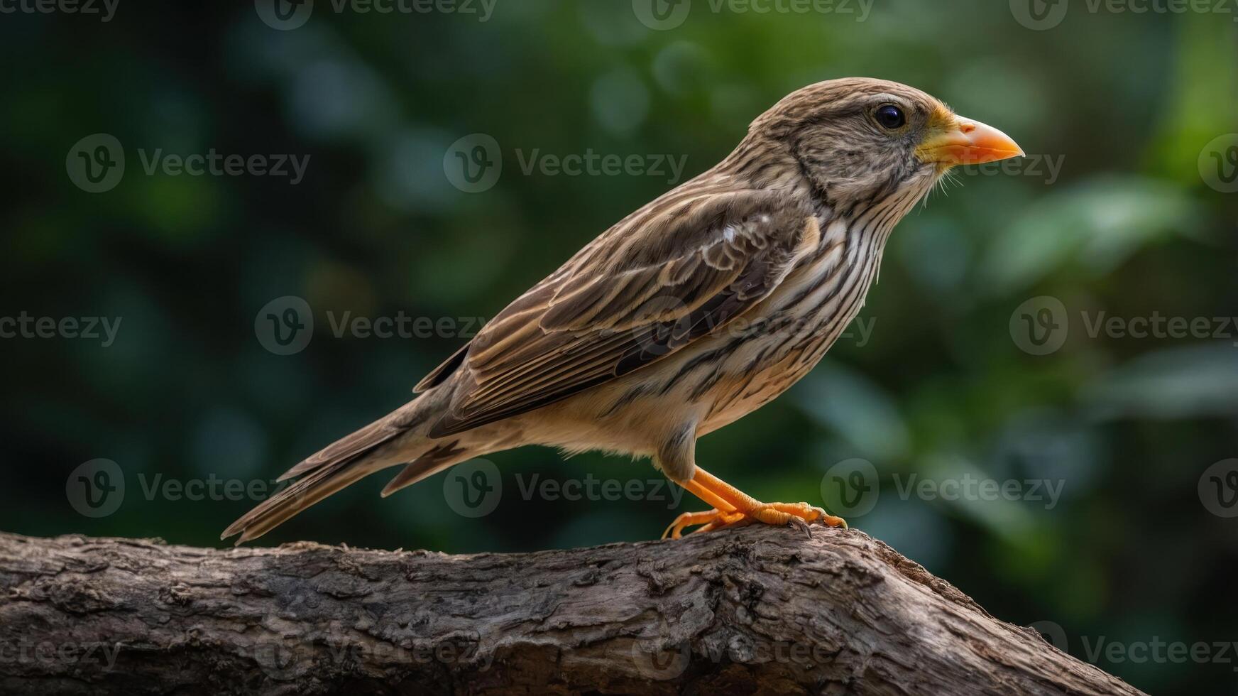 A bird perched on a branch, showcasing its detailed plumage and vibrant beak. photo
