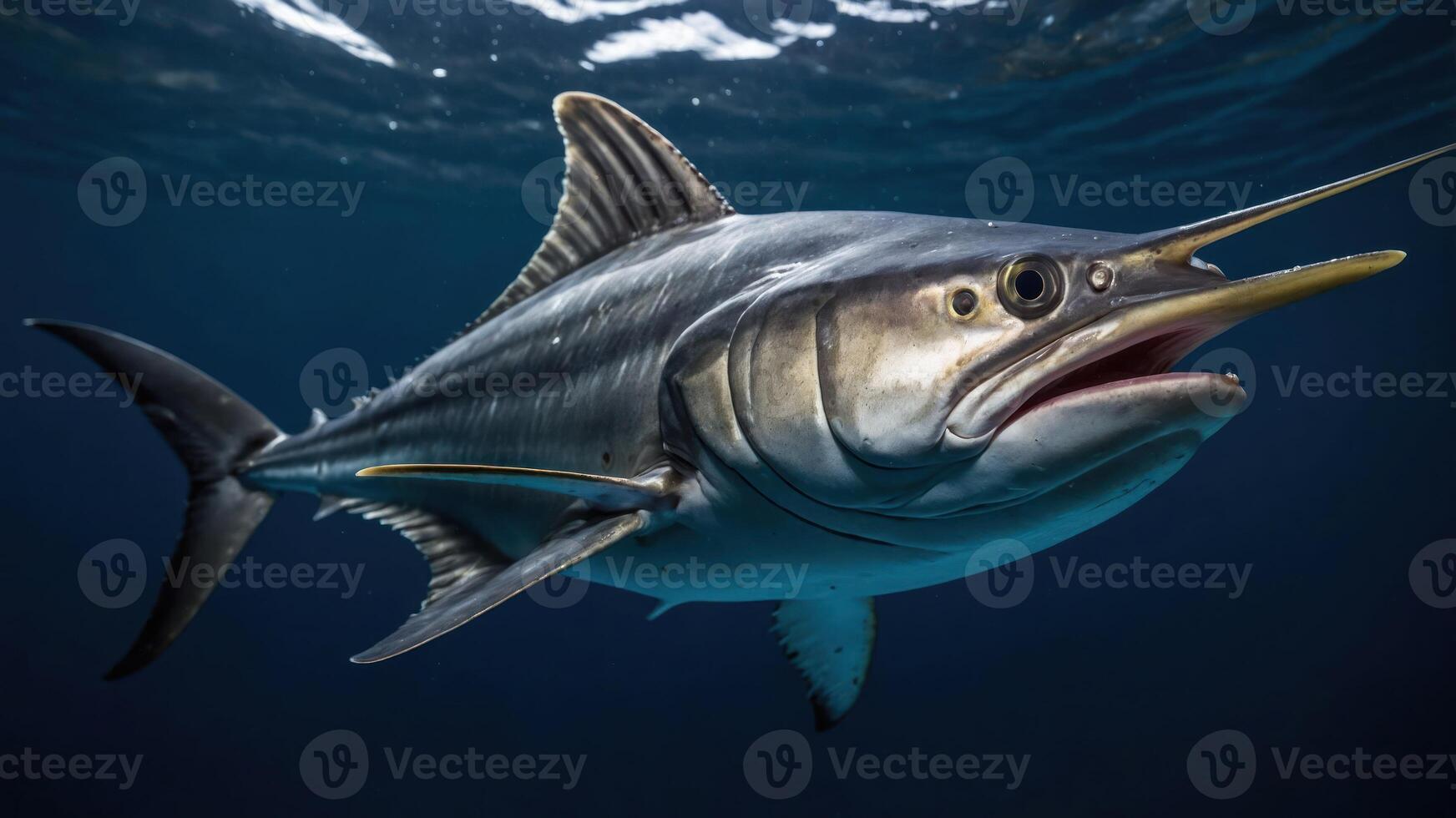 A close-up view of a fish swimming underwater, showcasing its features and habitat. photo
