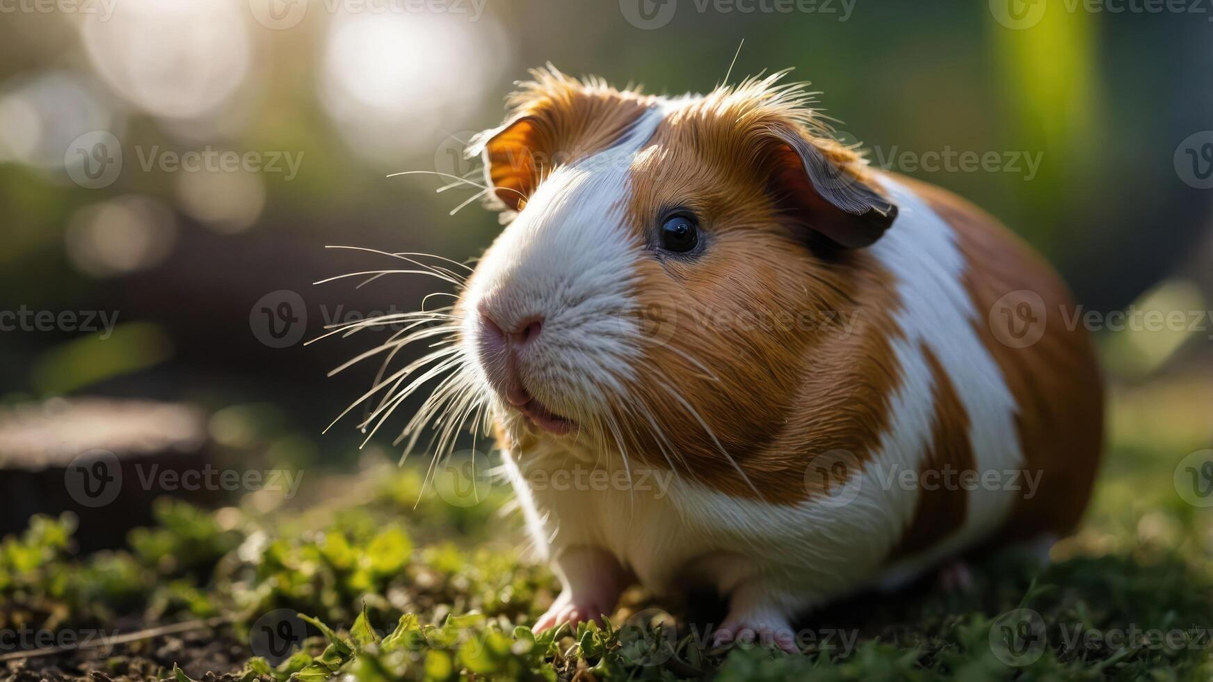 A close-up of a guinea pig in a natural setting, showcasing its features and environment. photo