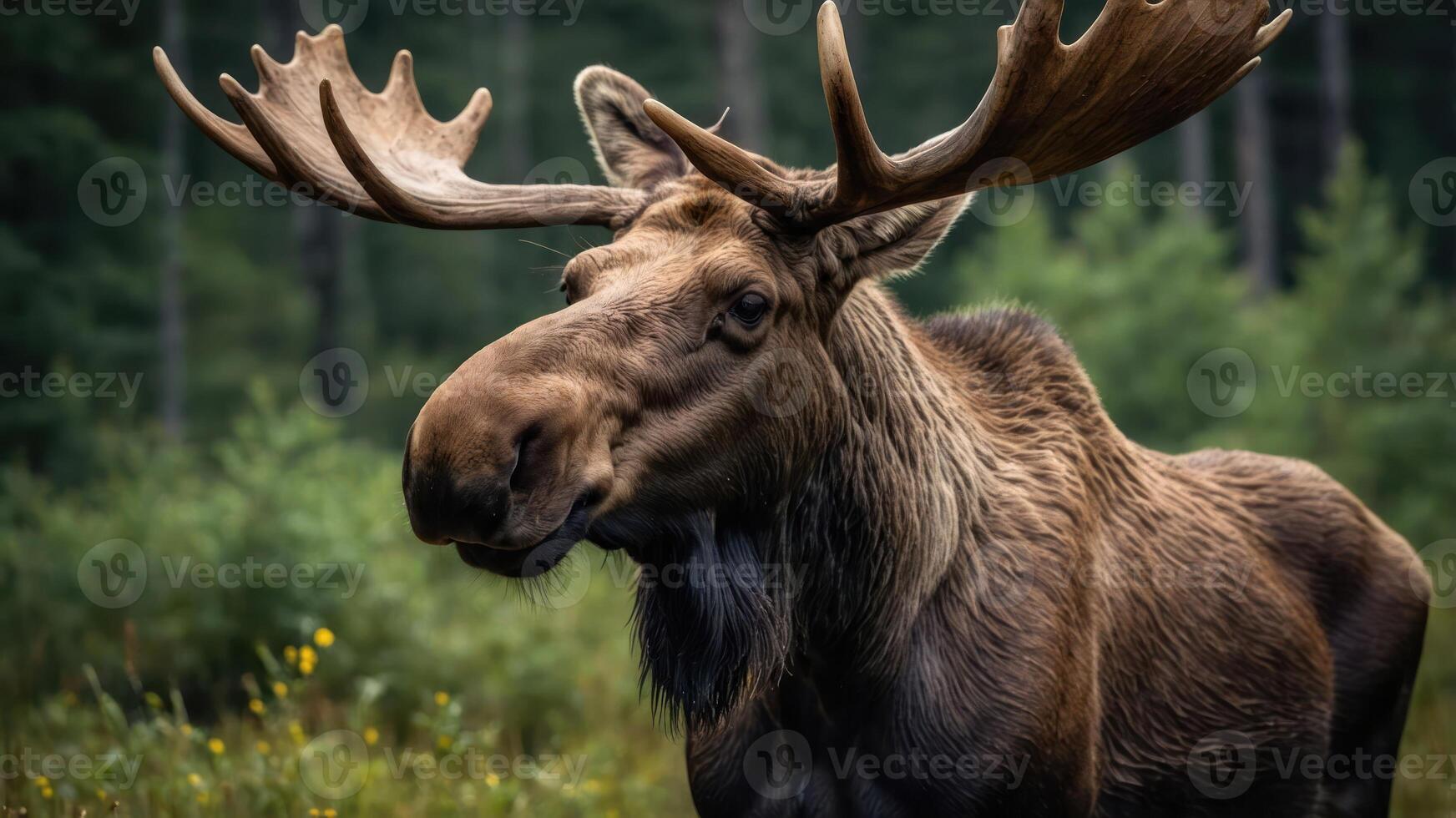 A close-up of a moose in a natural forest setting. photo