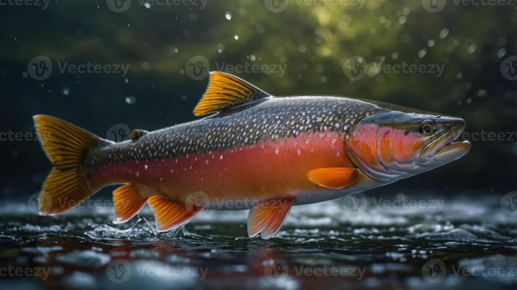 A vibrant trout swimming in clear water, showcasing its colorful scales and natural habitat. photo