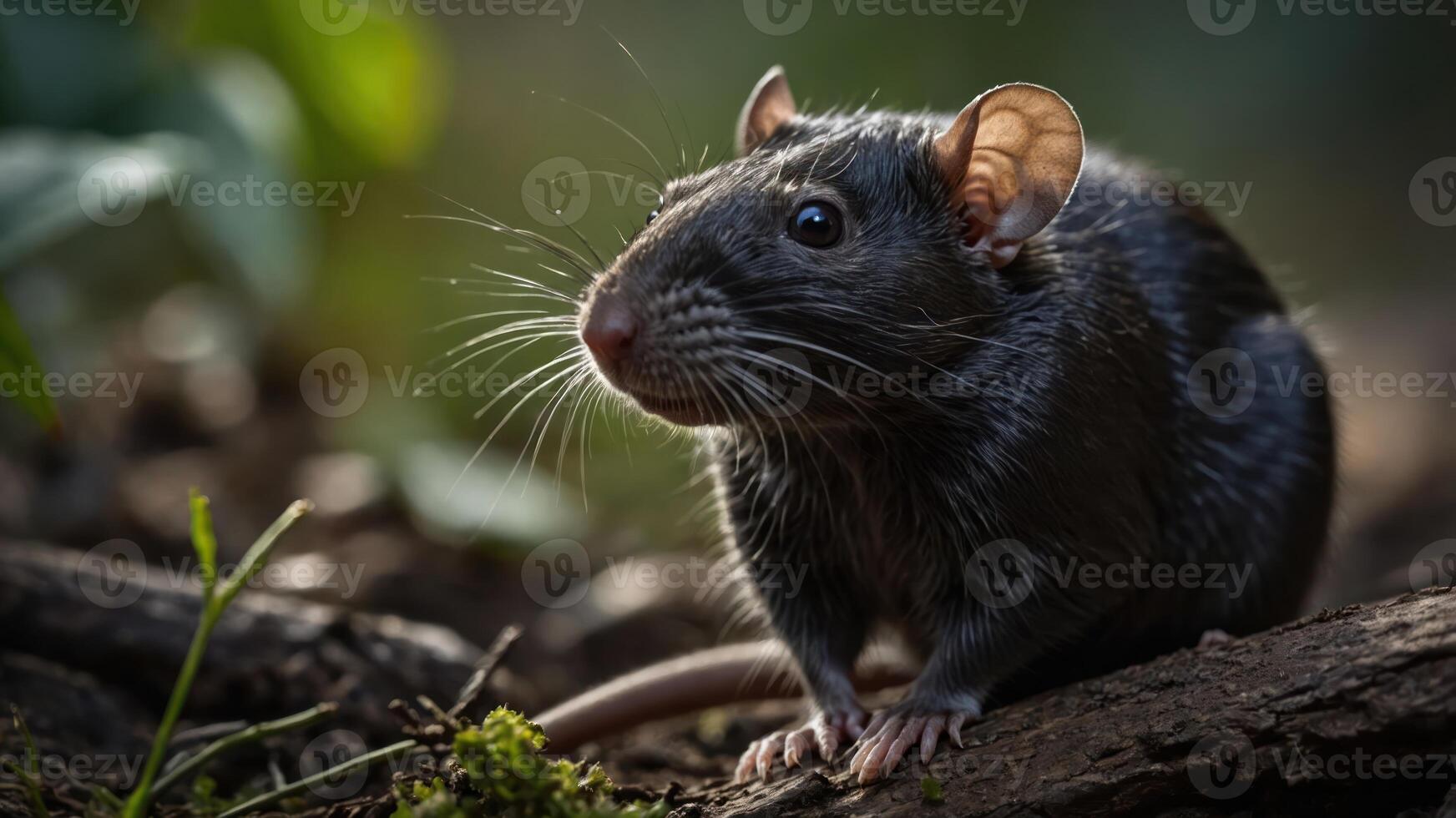 A close-up of a rat in a natural setting, highlighting its features and environment. photo