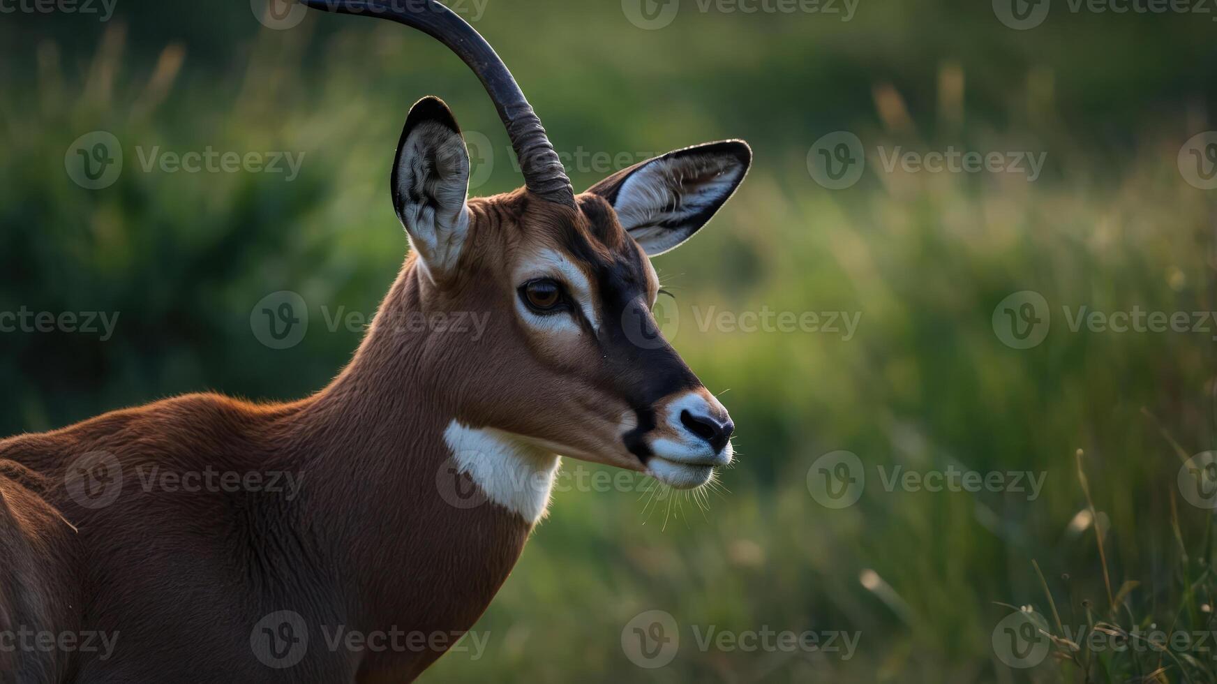 A close-up of an antelope in a natural grassy setting, showcasing its features. photo