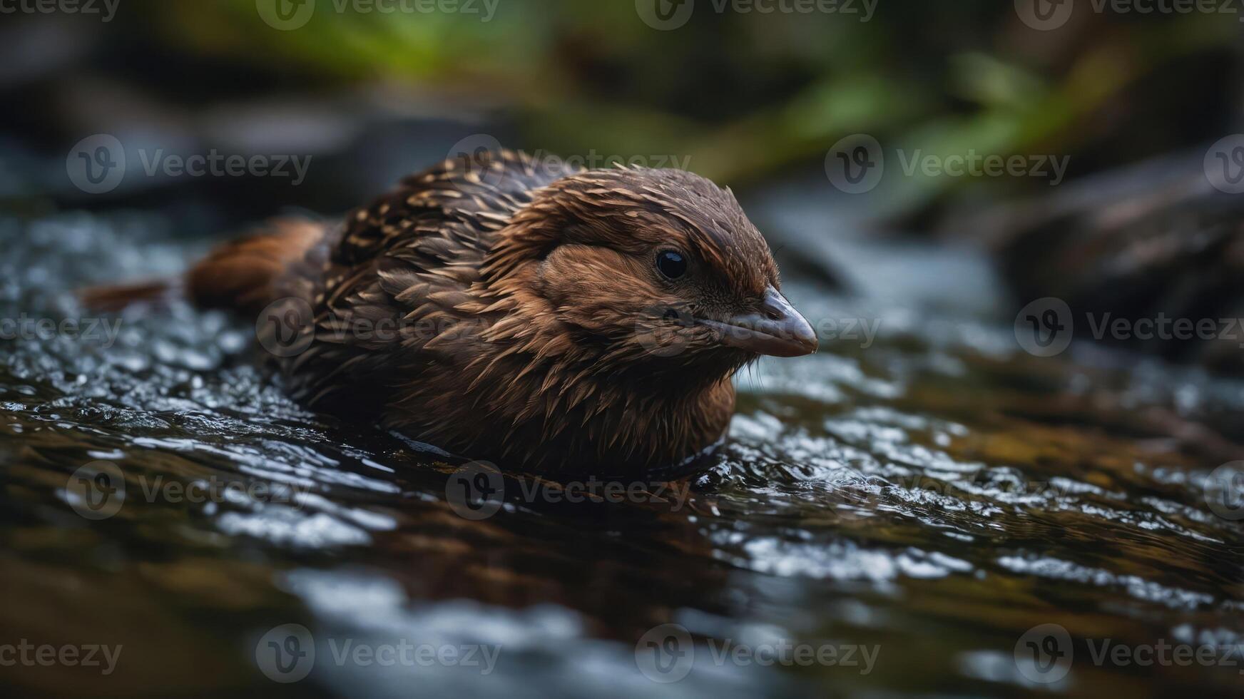 A bird wades through shallow water, showcasing its feathers and natural habitat. photo