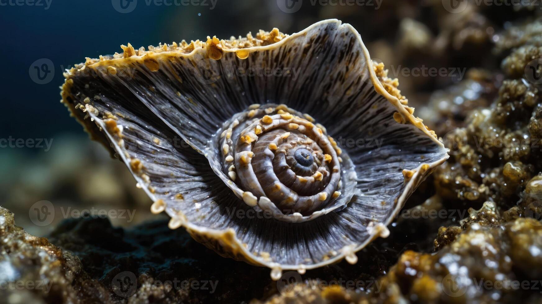 A close-up of a unique seashell showcasing intricate patterns and textures. photo