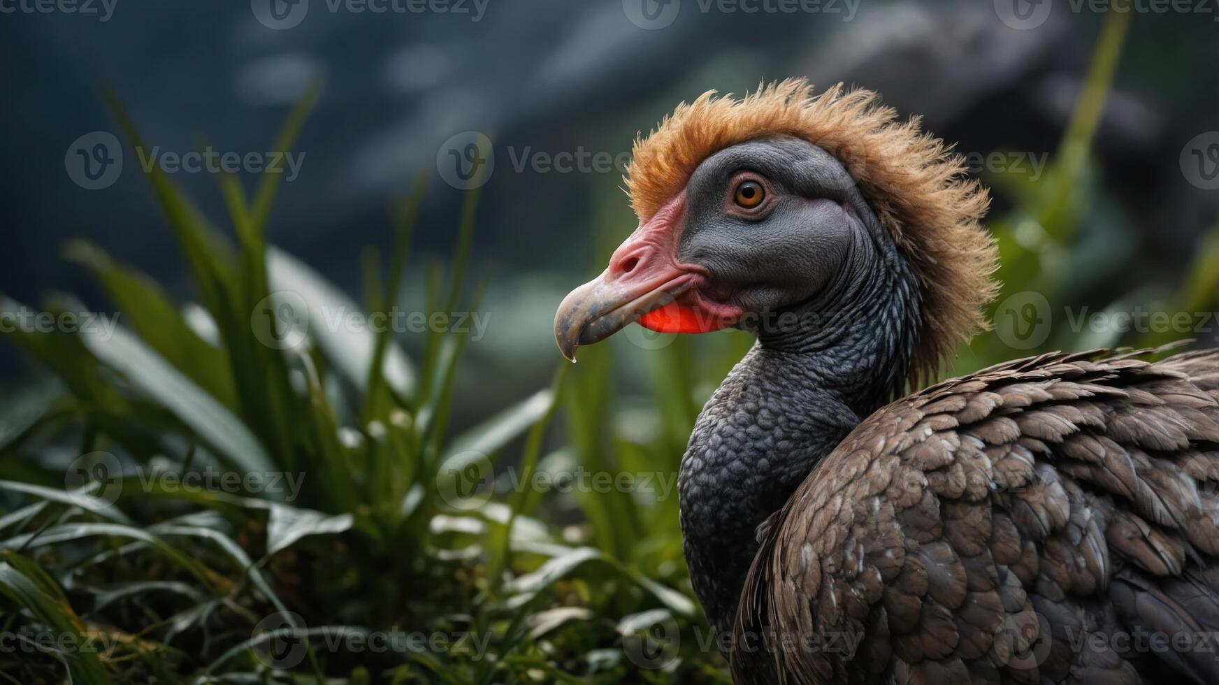 A close-up of a bird with a unique crest and vivid colors against a natural backdrop. photo