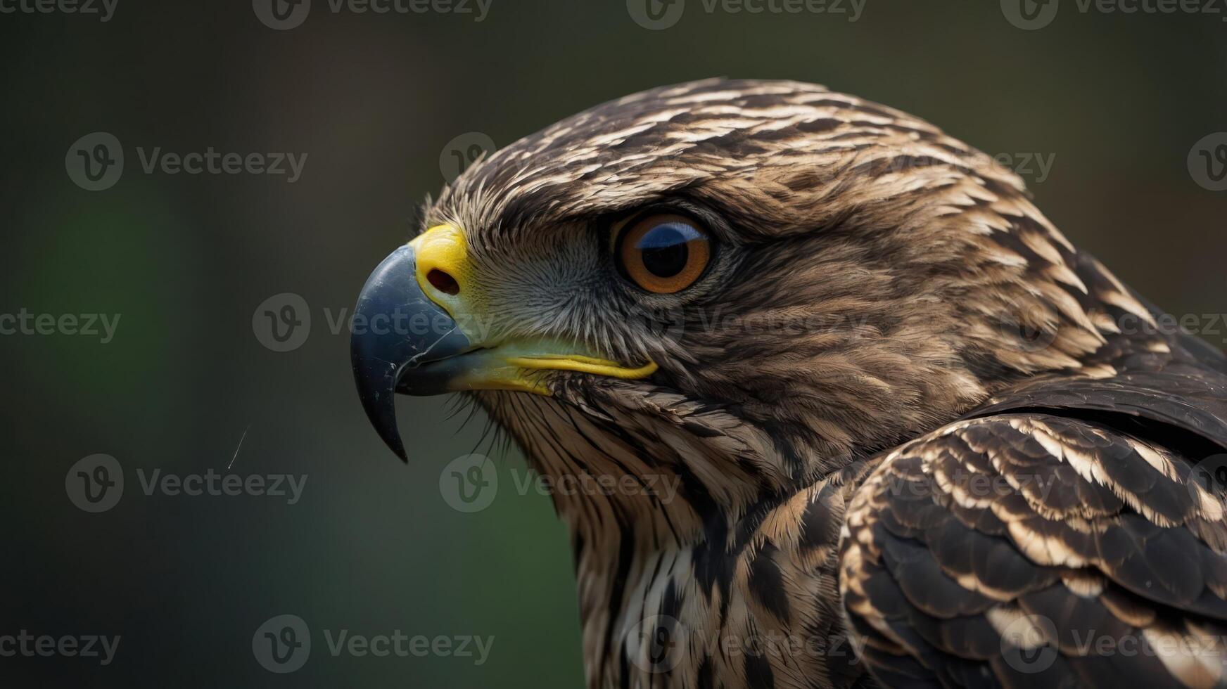 A close-up of a hawk showcasing its sharp features and keen expression. photo