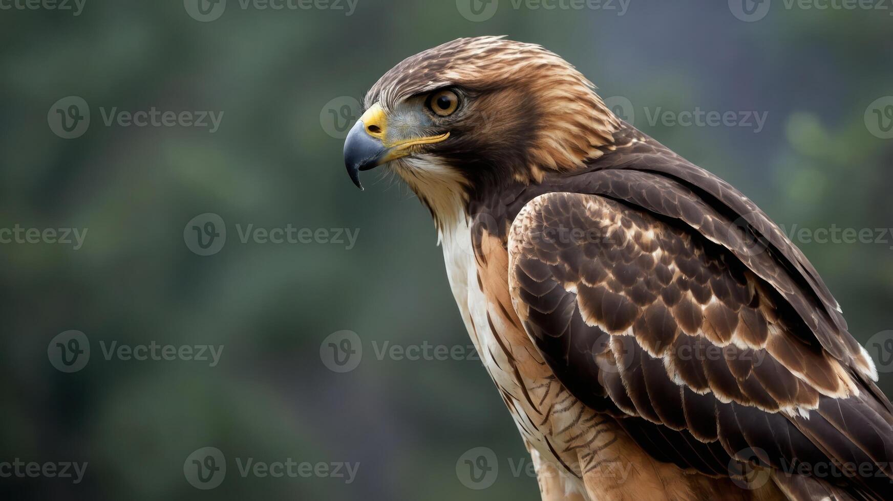 A close-up of a hawk showcasing its sharp features and striking plumage. photo