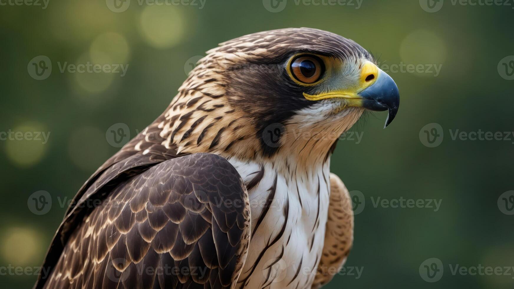 A close-up of a hawk showcasing its striking features and keen gaze. photo