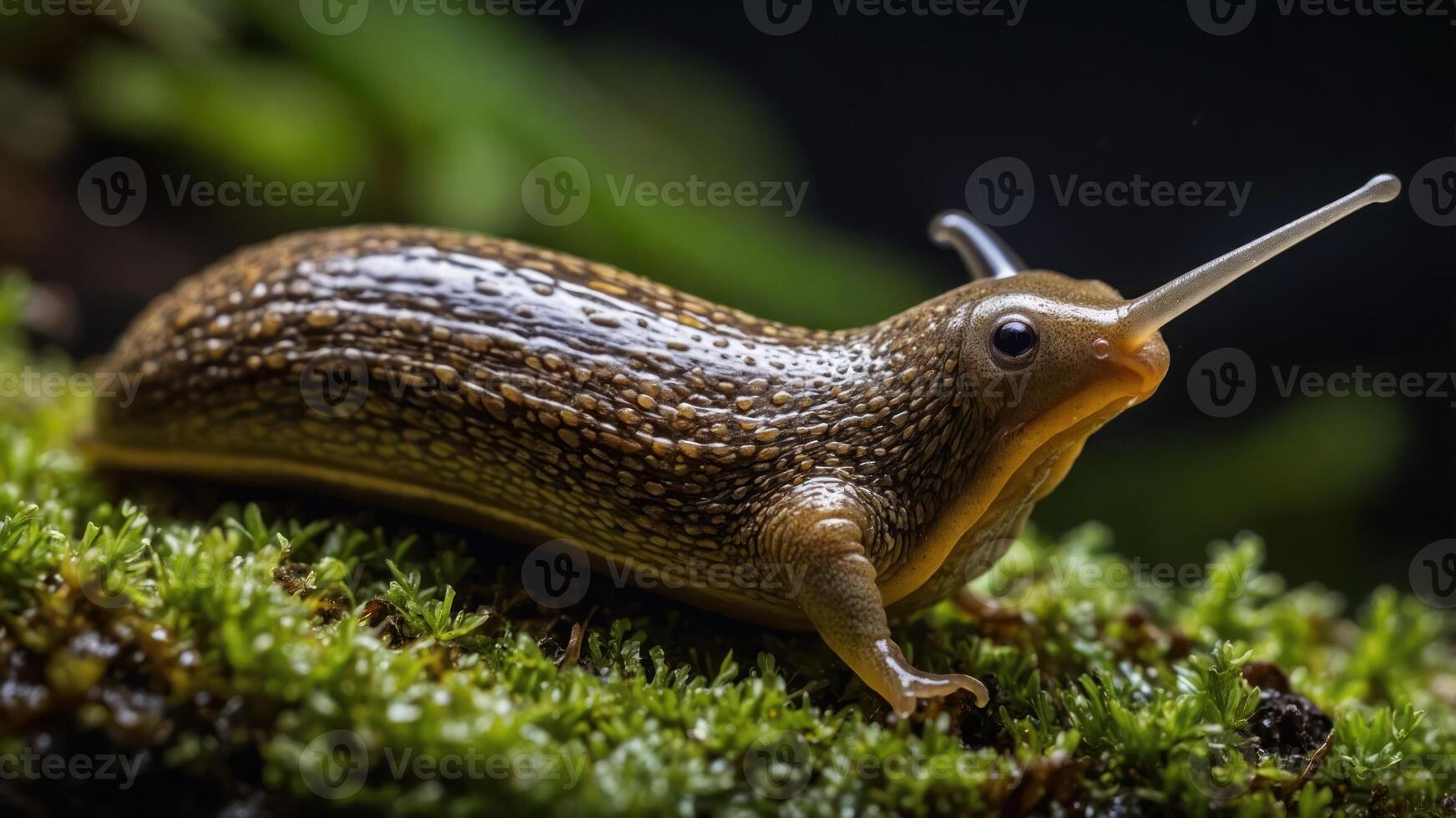 A close-up of a textured slug on moss, showcasing its unique features in a natural setting. photo