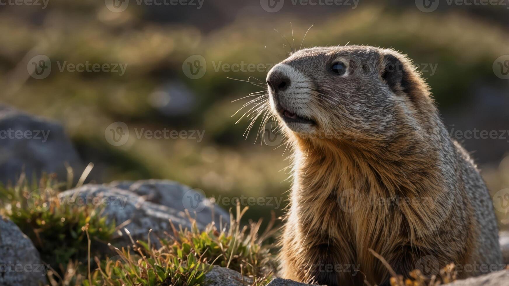 A close-up of a marmot in a natural setting, showcasing its features and habitat. photo