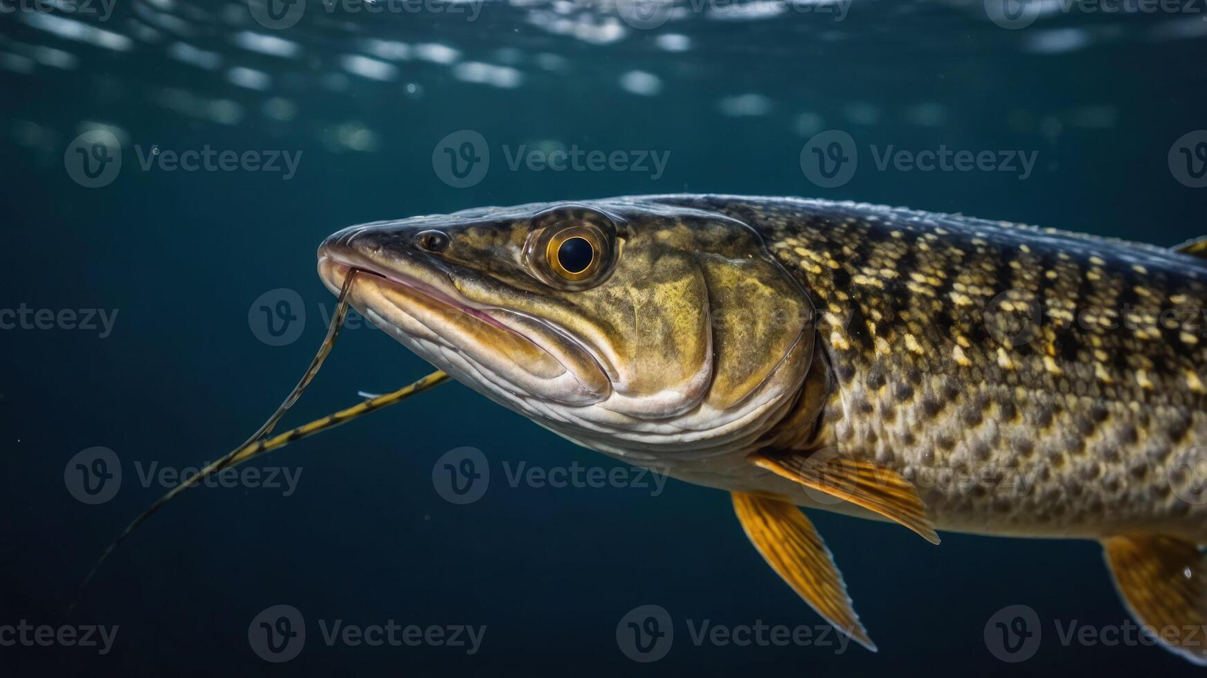 A close-up of a fish underwater, showcasing its features and surrounding environment. photo