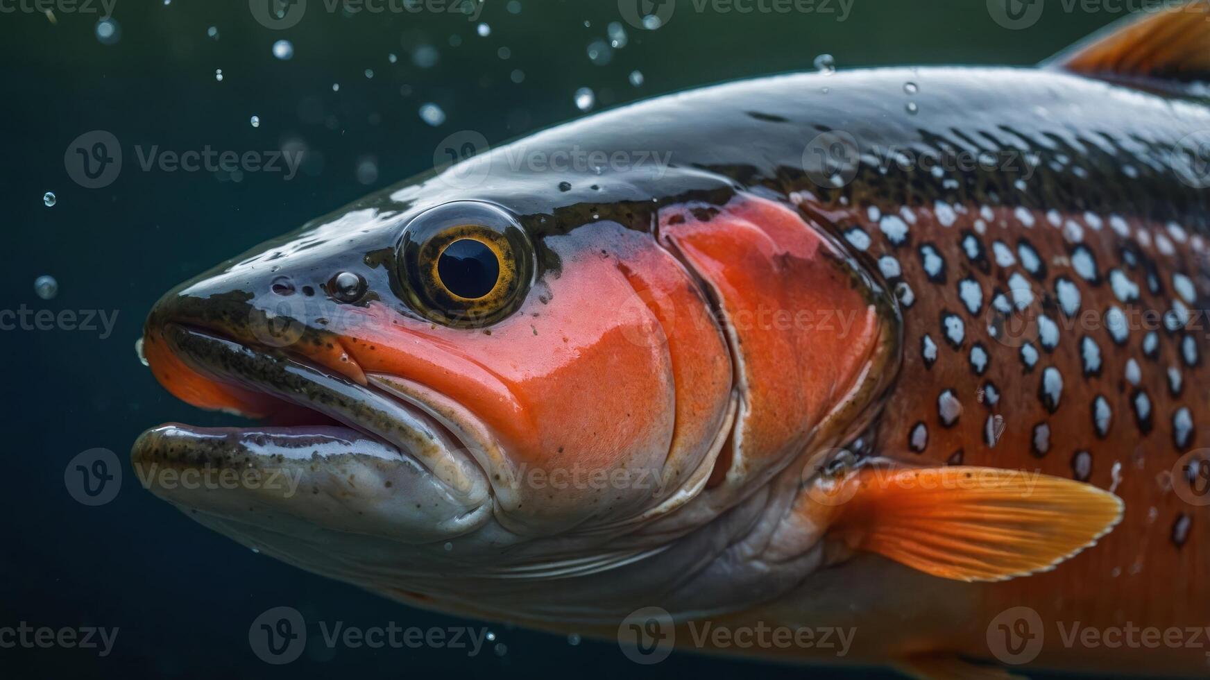 Close-up of a fish underwater, showcasing its vibrant colors and detailed features. photo