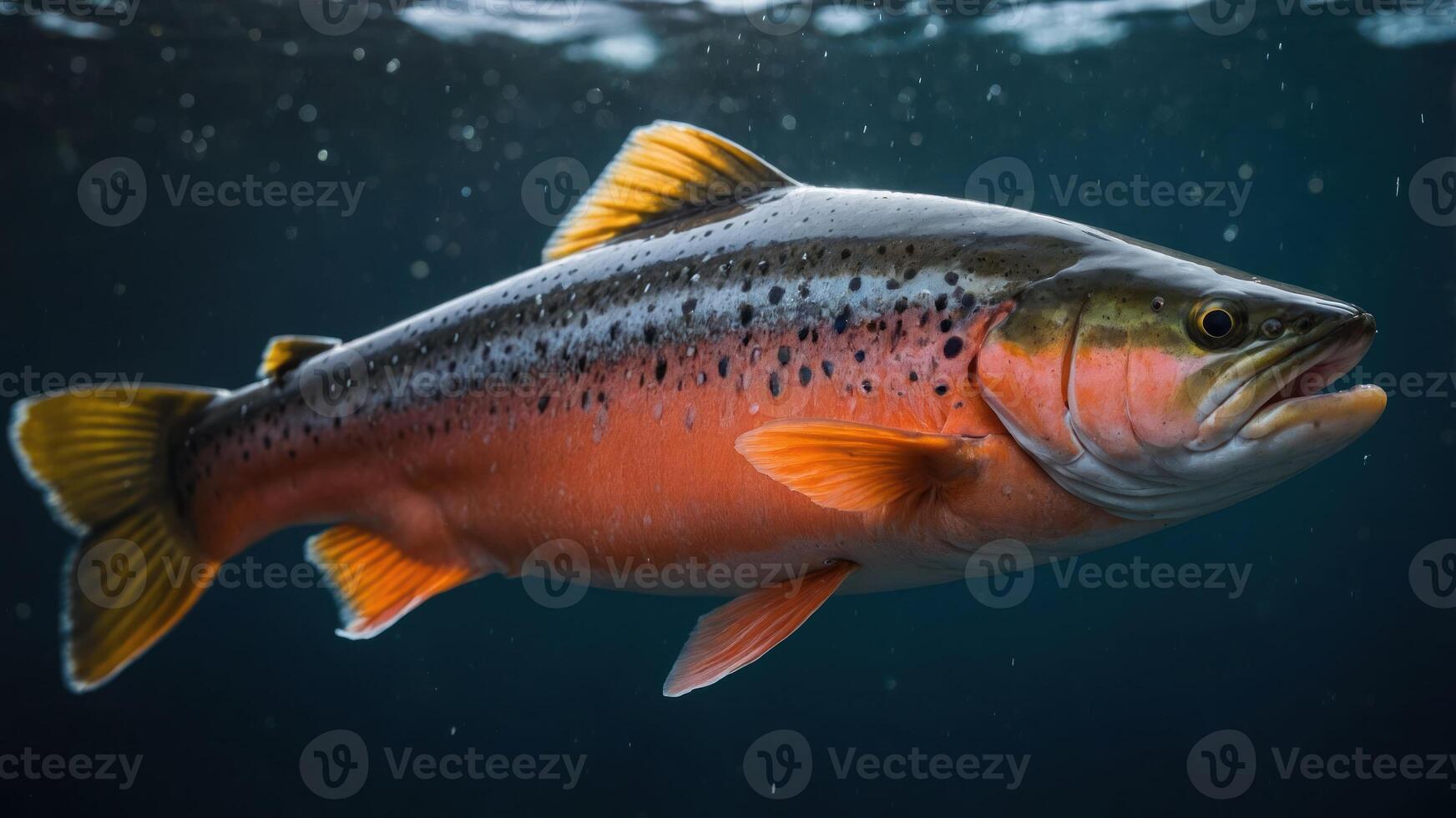 A vibrant trout swimming in clear water, showcasing its colorful scales and fins. photo