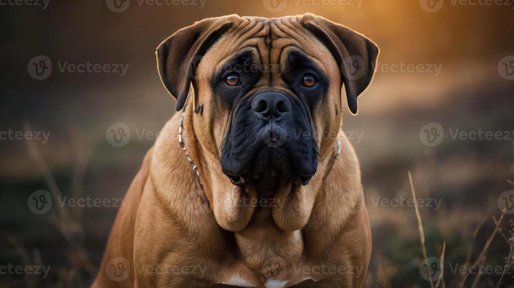 A close-up portrait of a brown dog with expressive eyes in a natural setting. photo