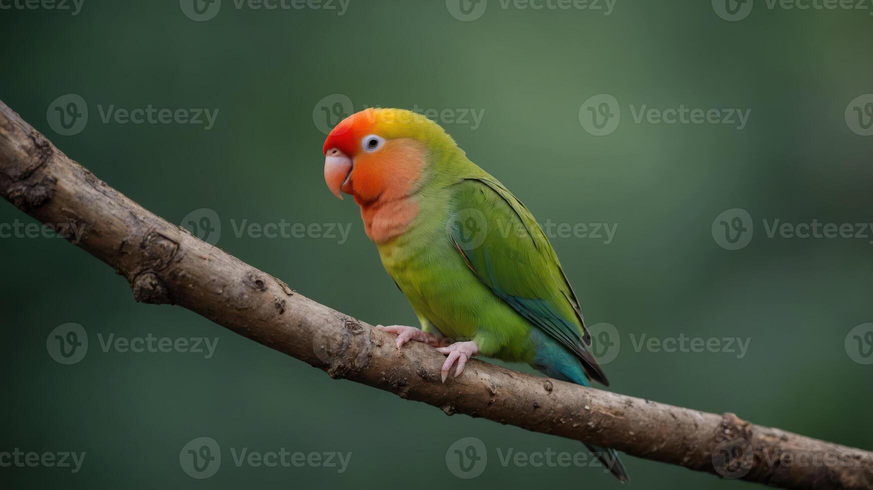 A colorful parrot perched on a branch, showcasing its vibrant feathers against a blurred background. photo