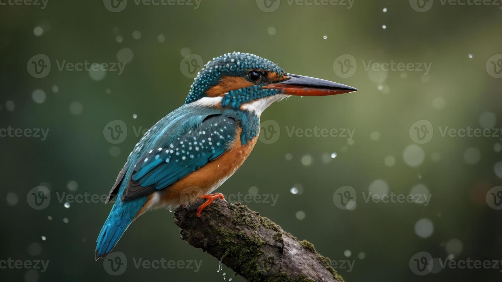 A vibrant kingfisher perched on a branch, surrounded by a soft, blurred background. photo