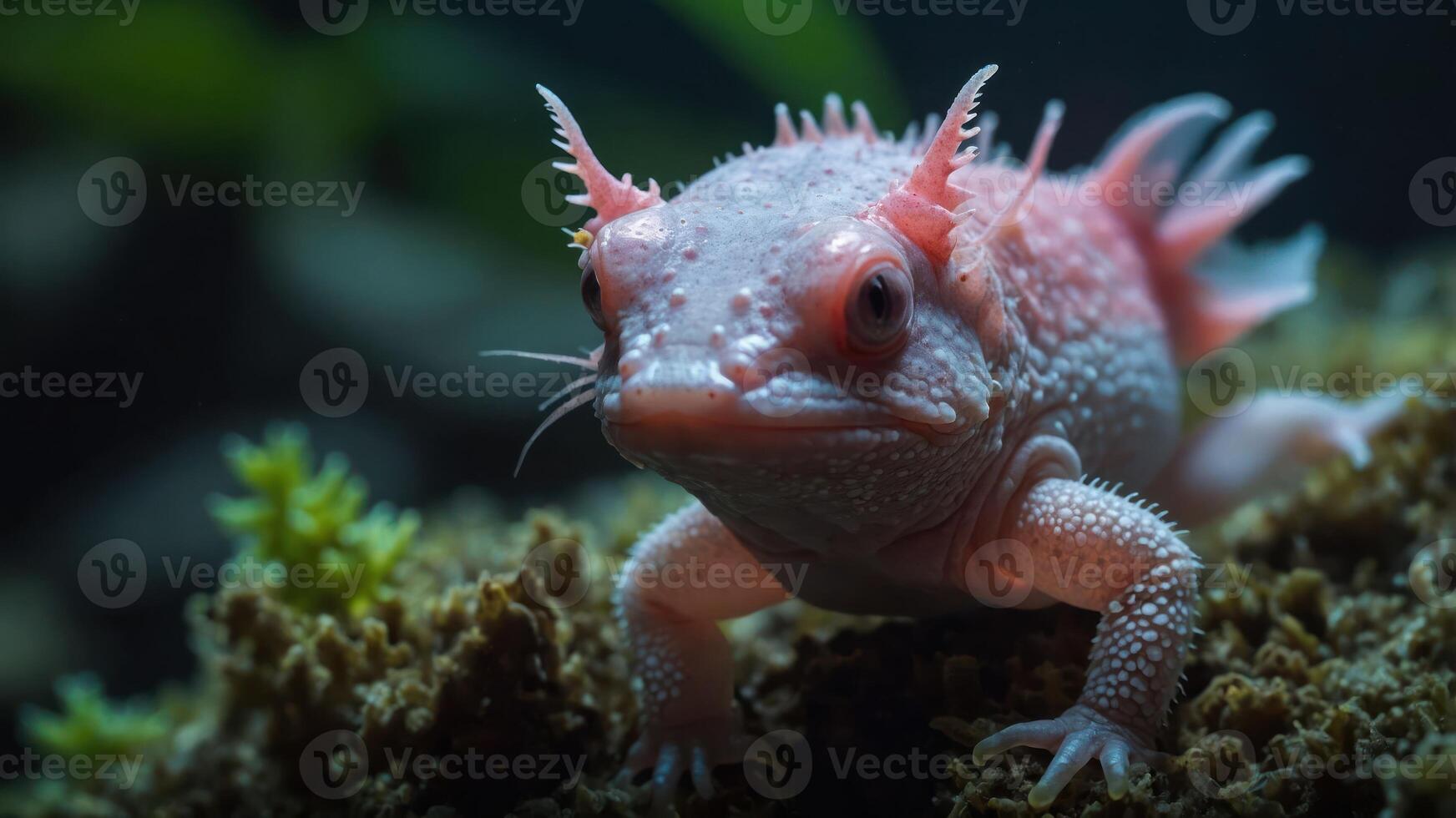 A close-up of a unique pink creature resembling a cross between a fish and a lizard. photo