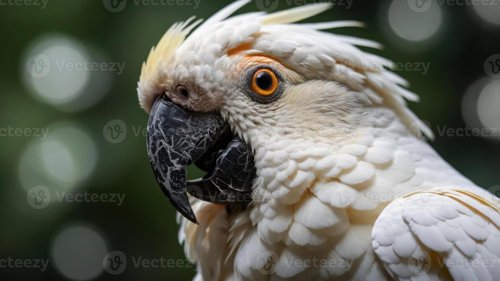 Close-up of a white cockatoo showcasing its vibrant feathers and expressive features. photo