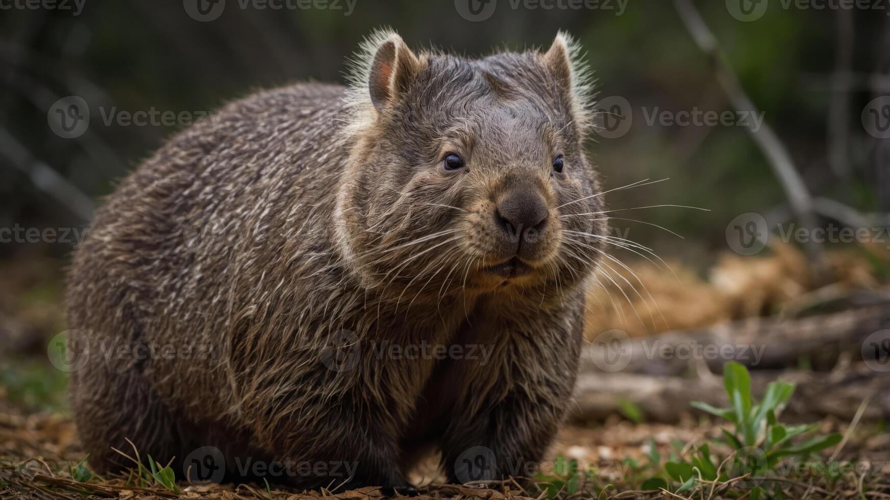 A close-up of a wombat in a natural setting, showcasing its unique features and habitat. photo