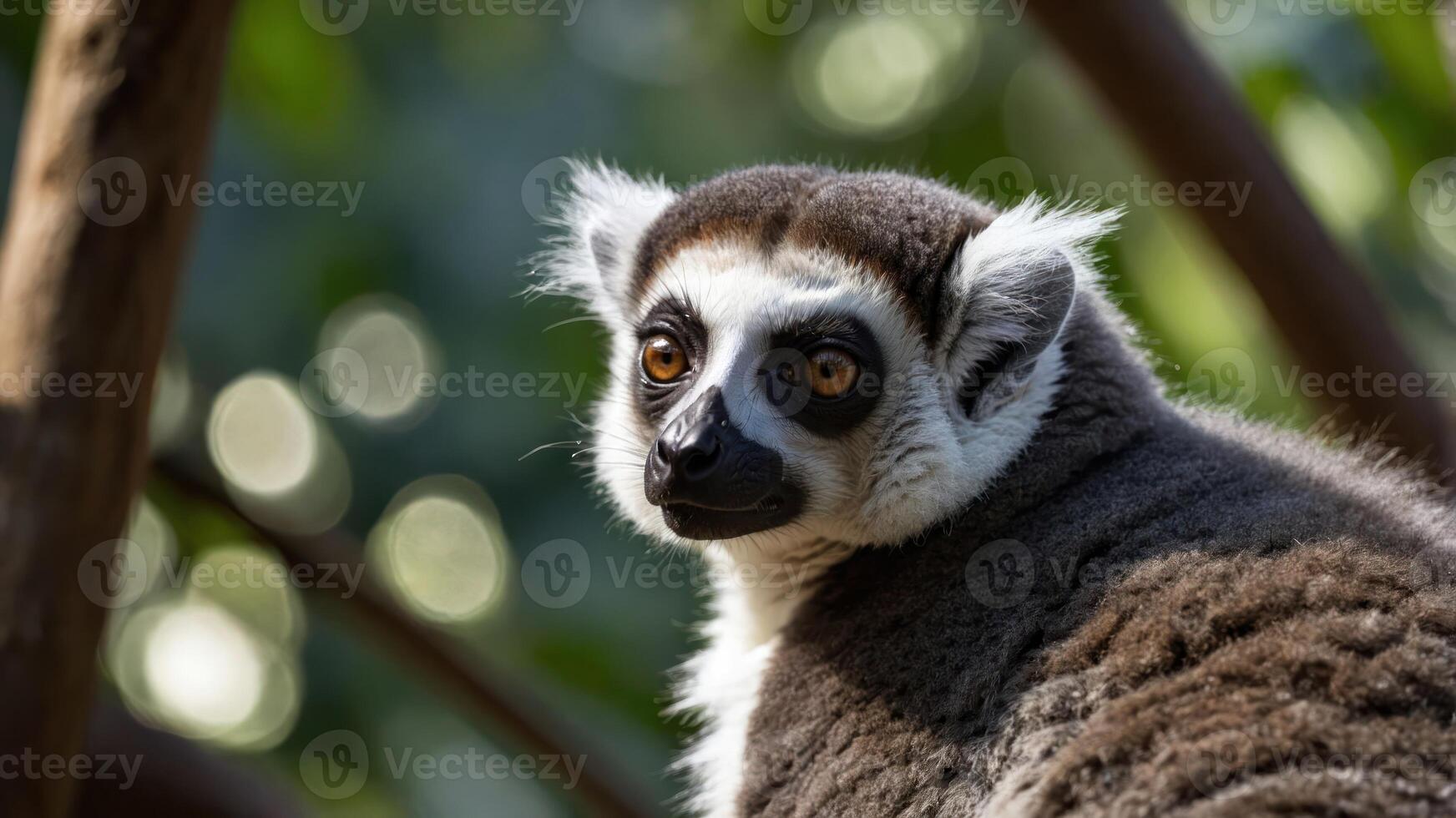 A close-up of a lemur with striking features, showcasing its curious expression. photo