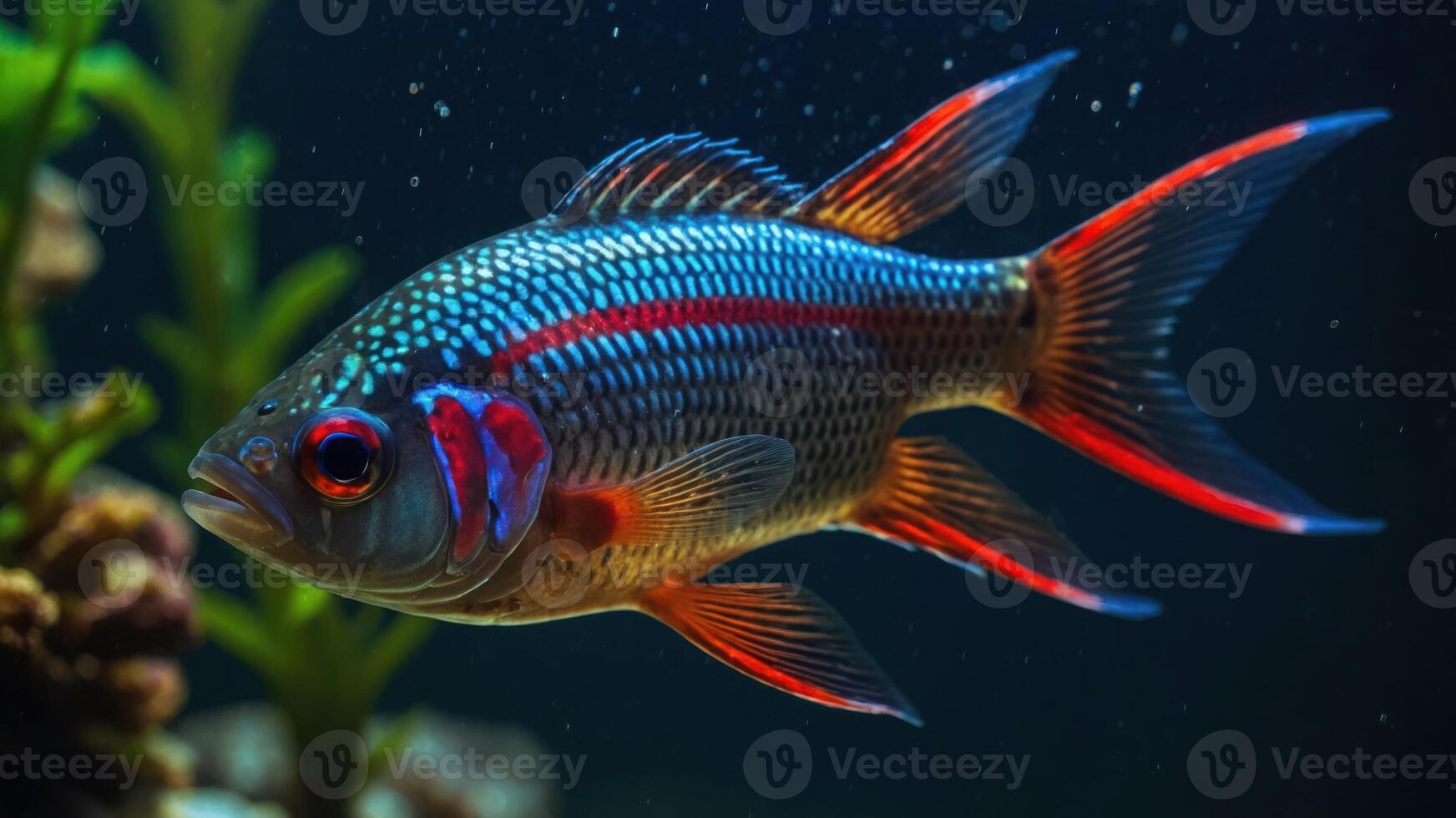 A vibrant freshwater fish displaying colorful patterns in an aquatic environment. photo