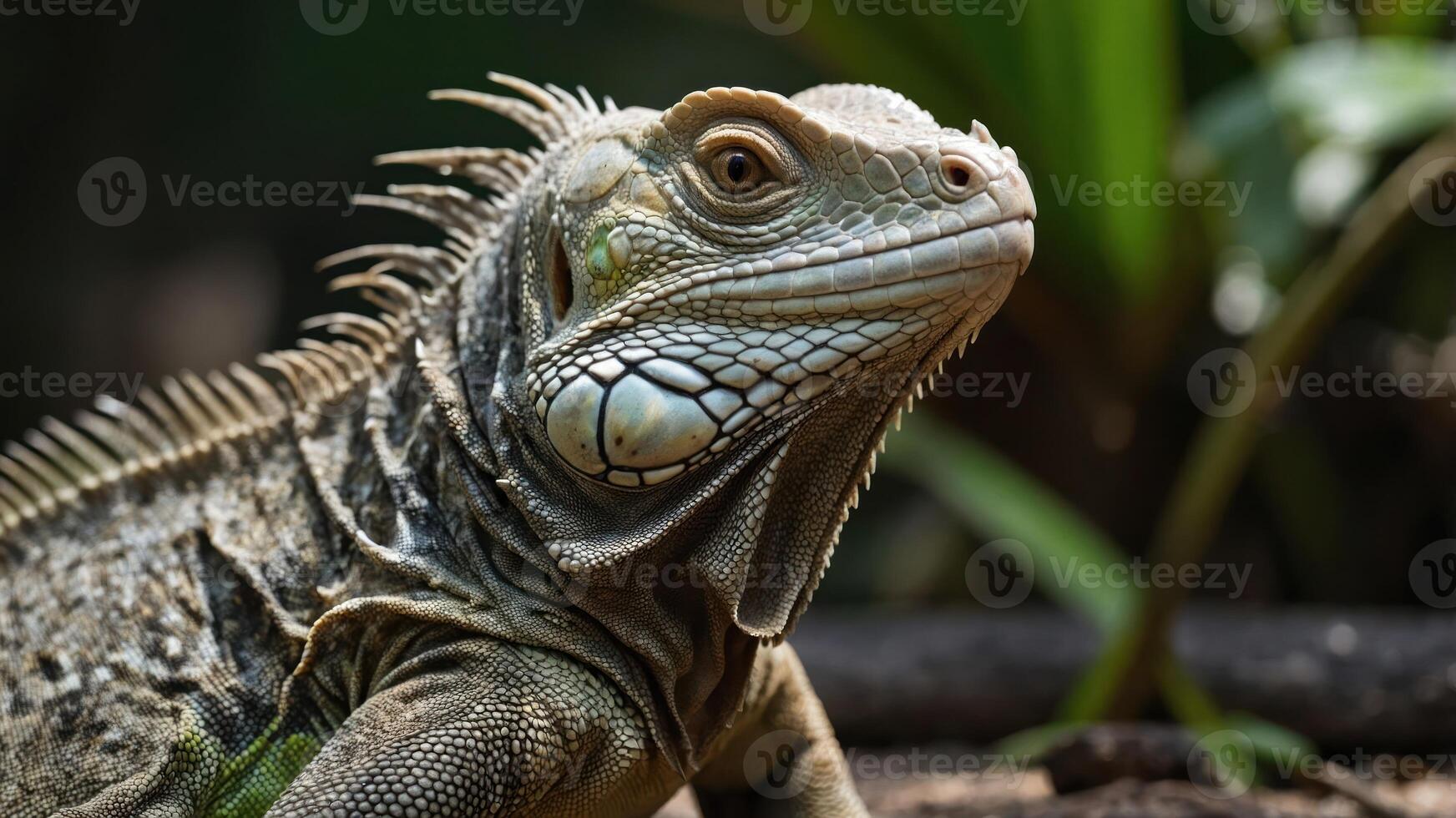 A close-up of a lizard showcasing its intricate scales and features in a natural setting. photo