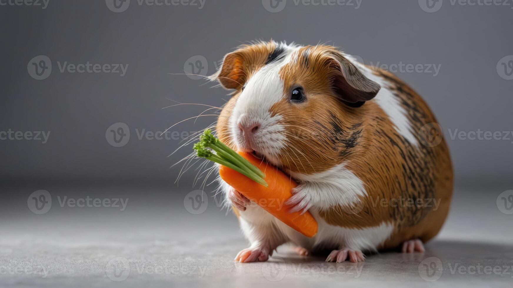 A cute guinea pig holding a carrot, showcasing its playful and adorable nature. photo