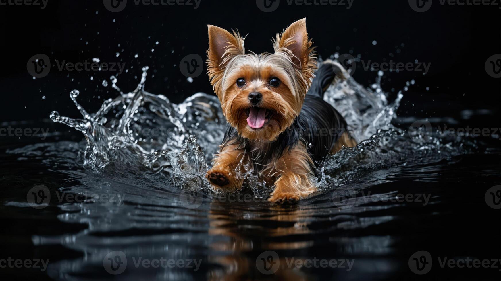 A playful dog splashes joyfully in water, capturing a moment of fun and energy. photo