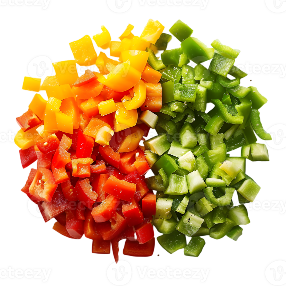 Chopped peppers and onions arranged in a circle png