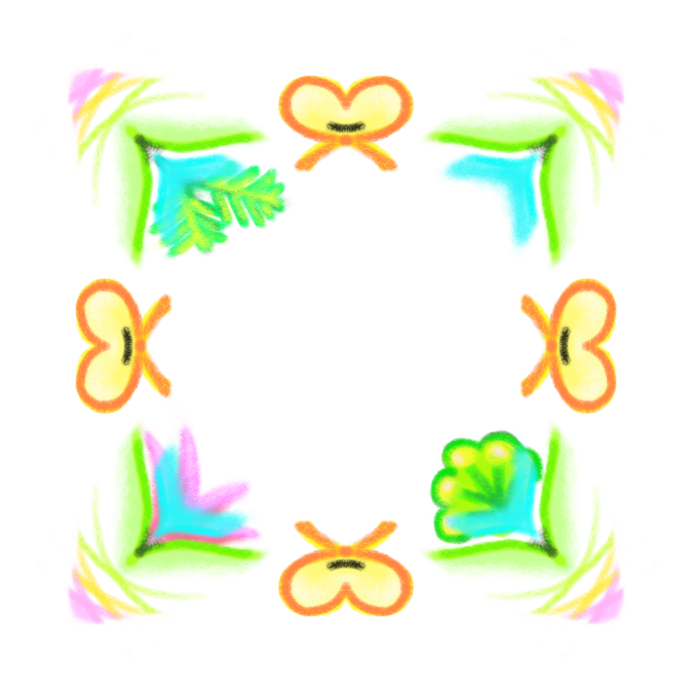 Square plant and heart frame design, crayon colorful border illustration png