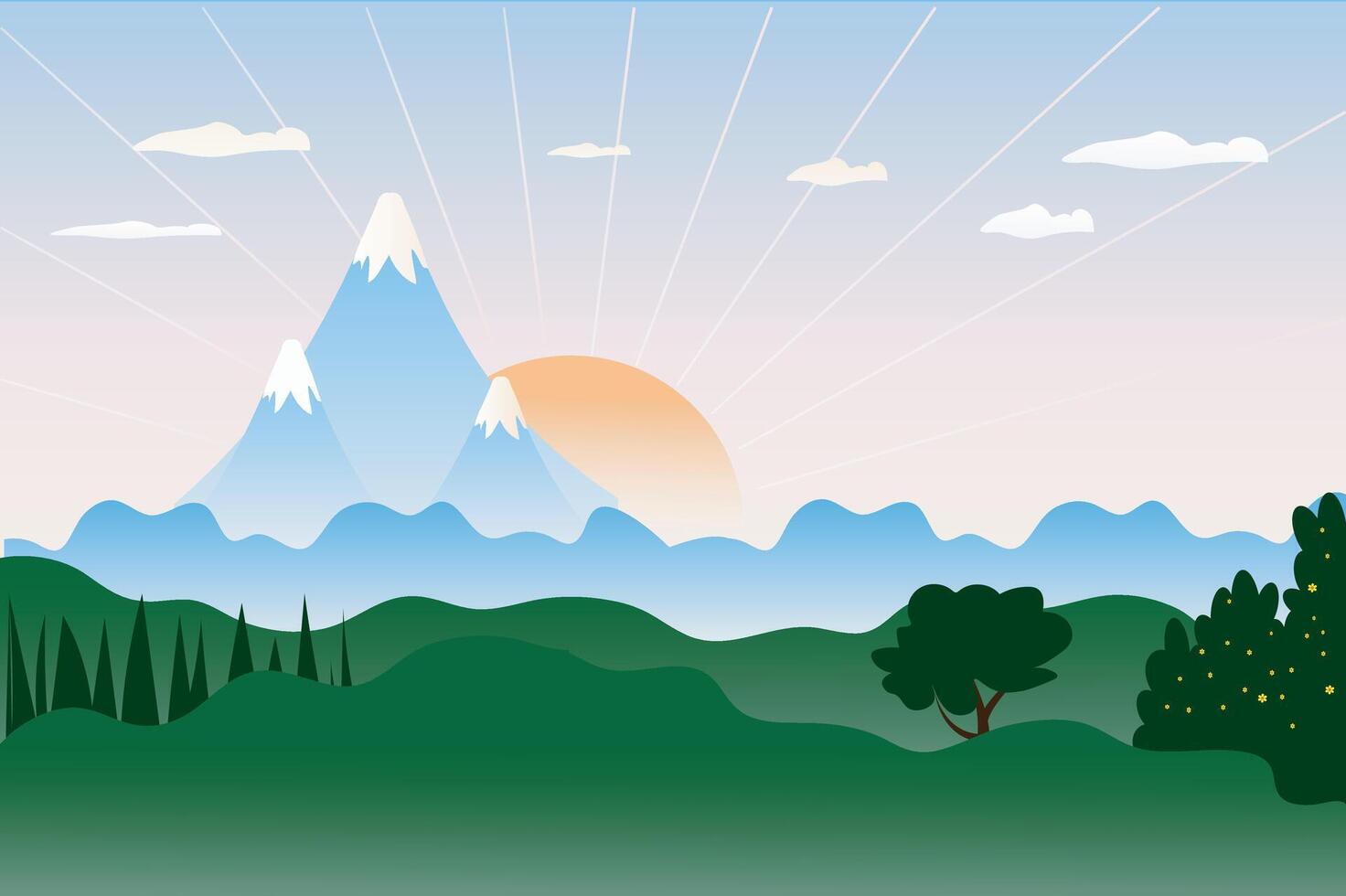 Natural scenery of rising sun after mountain. vector