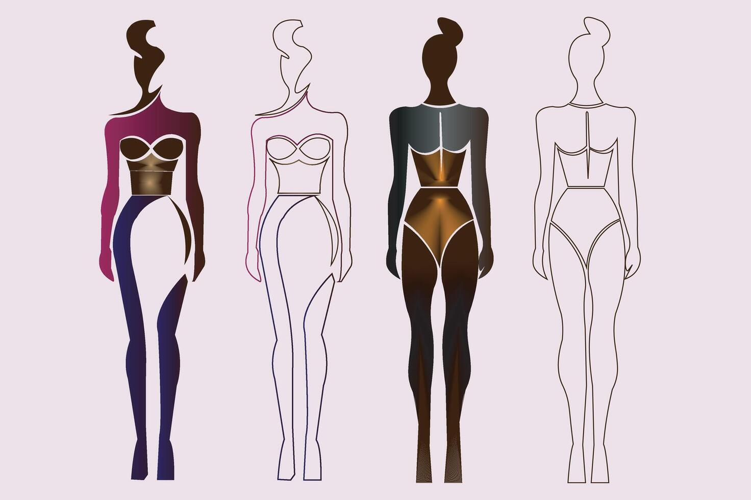 Fashion designing logo and icon set. Luxury blend illustration. gradient color woman shape icon. outline woman shape. vector