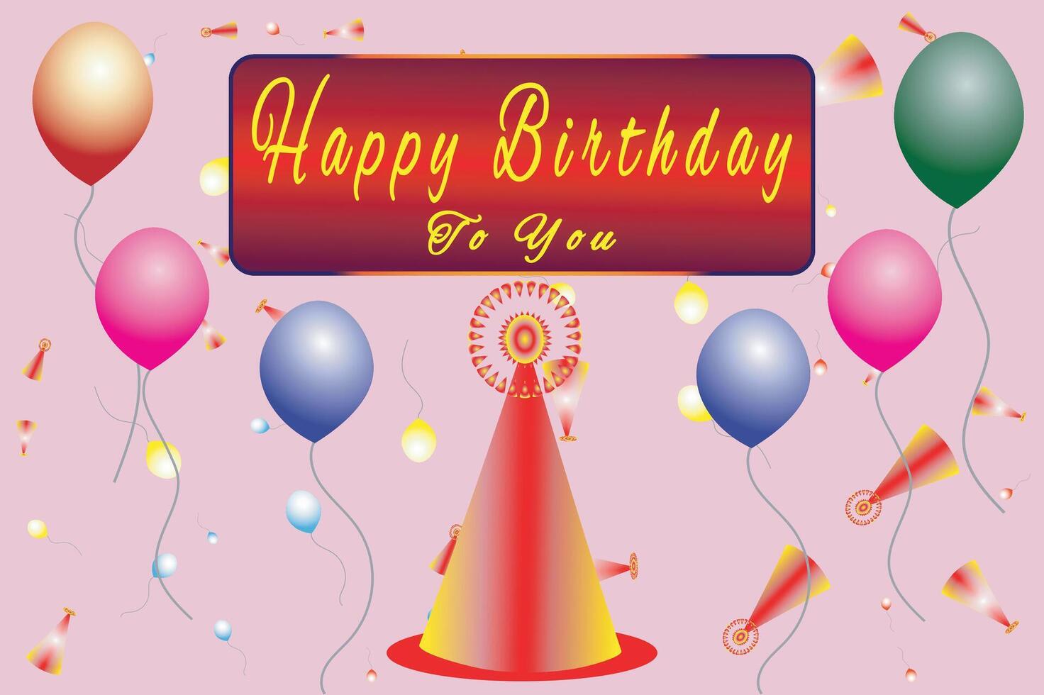 Happy birthday card design template. greeting cards with party hat, helium balloons vector
