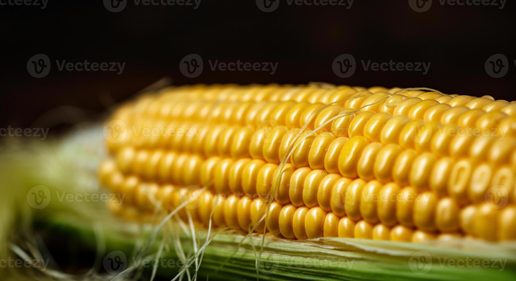 Corn on the cob with fresh yellow maize close-up showcasing ripe and juicy kernels photo