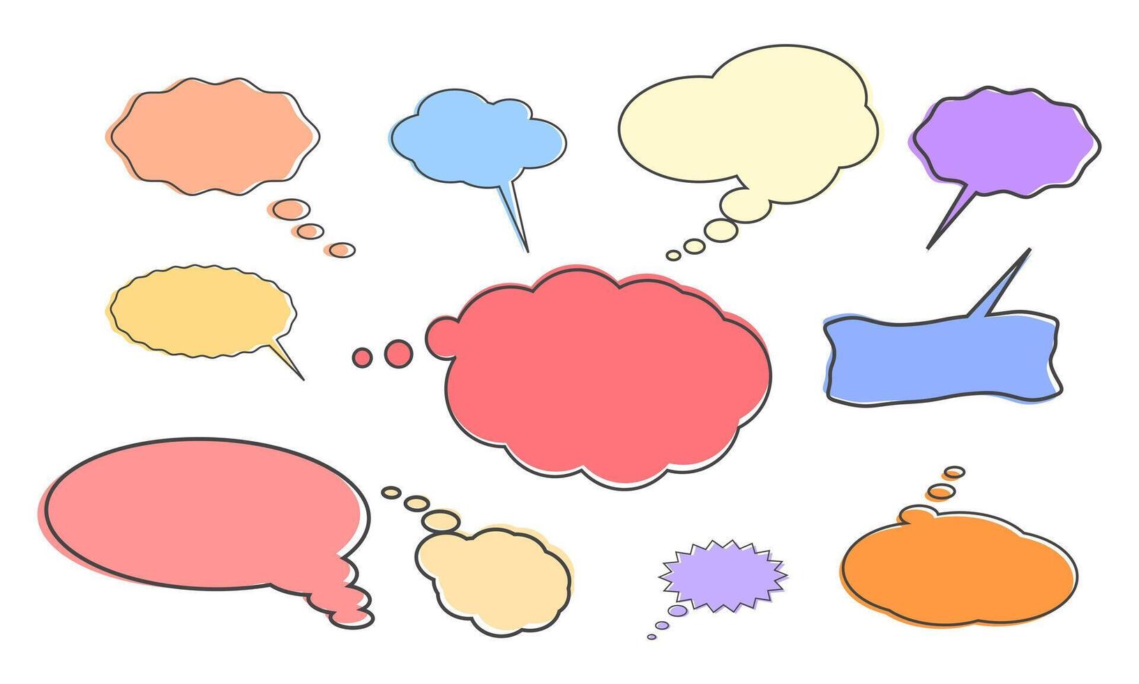 collection of colorful doodle speech bubble shapes vector