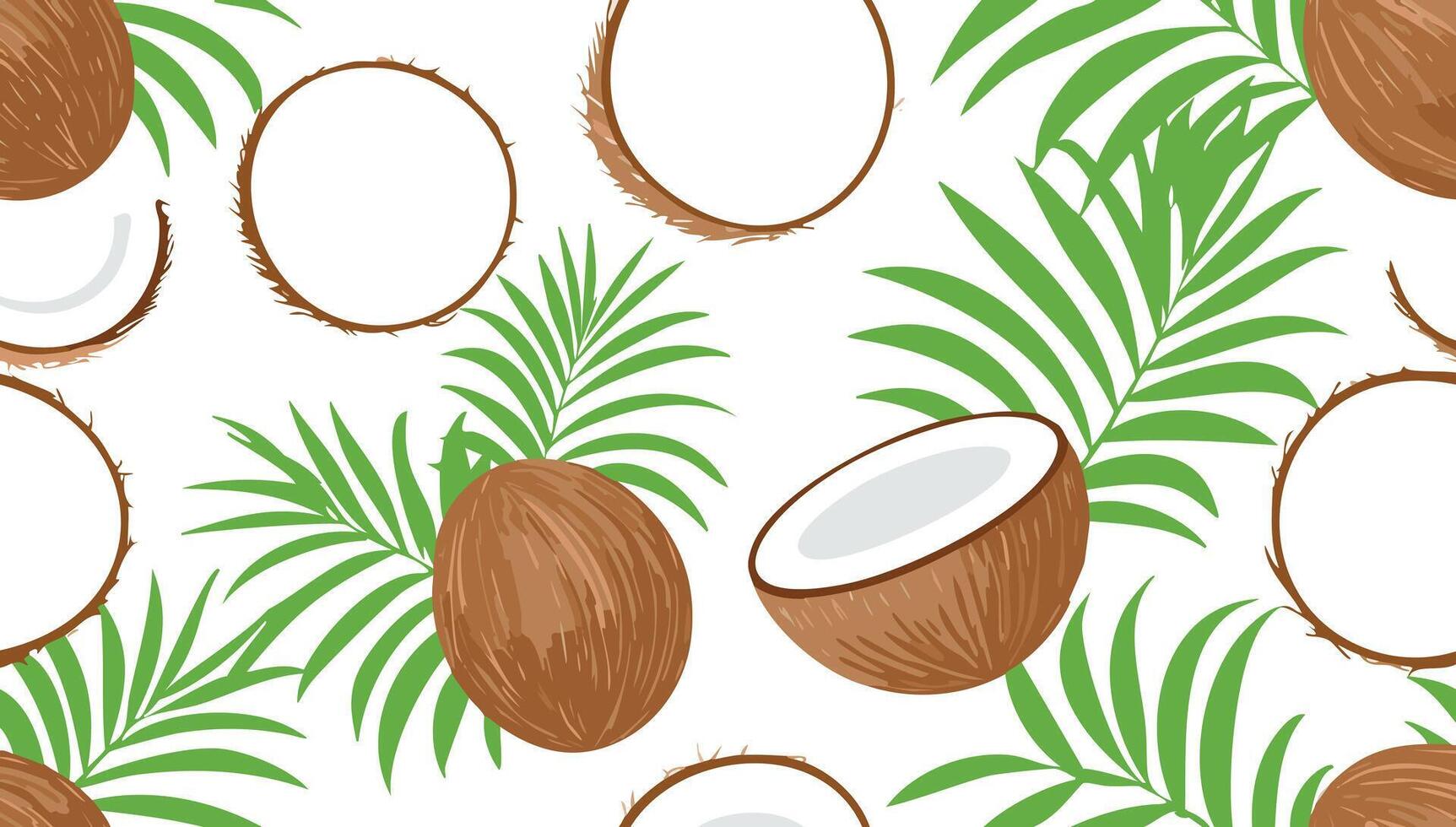 Seamless pattern with coconut and palm leaves vector