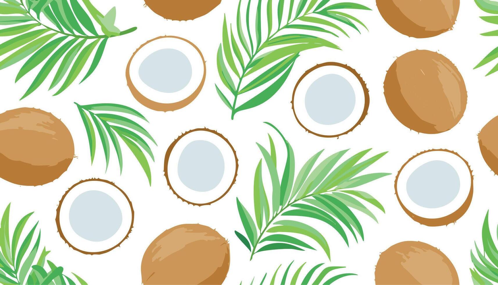 Coconut and leaves seamless tropical pattern vector