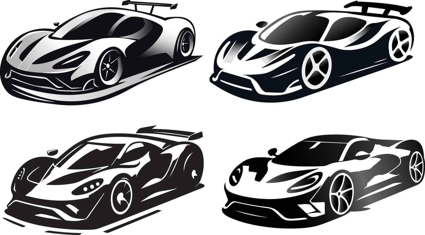 black and white isolated car illustration set vector