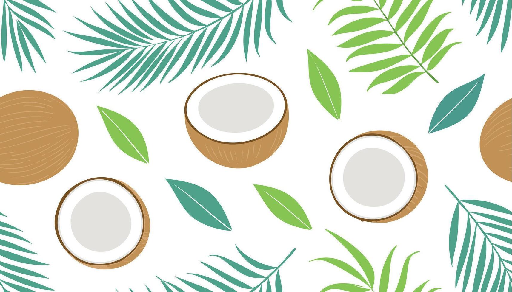 Coconut and leaves seamless pattern vector