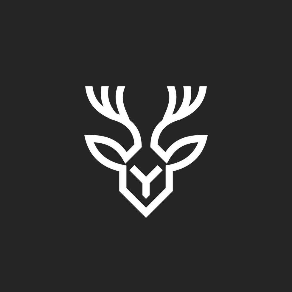 Deer Head logo, with simple minimalist modern bold line geometric style vector