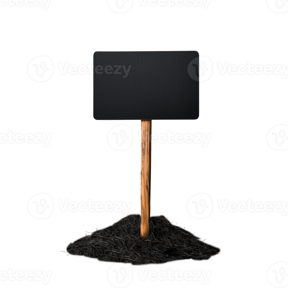 Blank chalkboard sign with wooden stake on transparent background png
