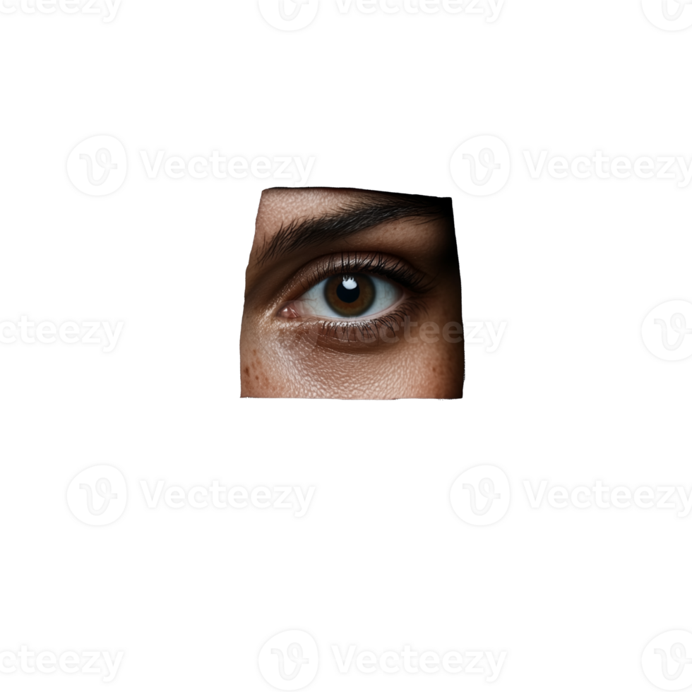 Close up of a brown eye with intense gaze isolated on transparent background png