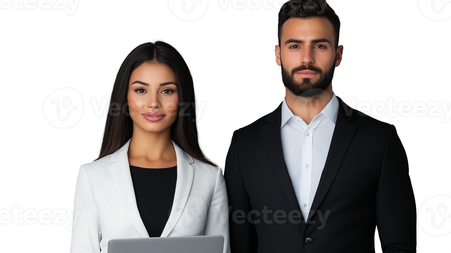 Professional man and woman in business attire on transparent background png