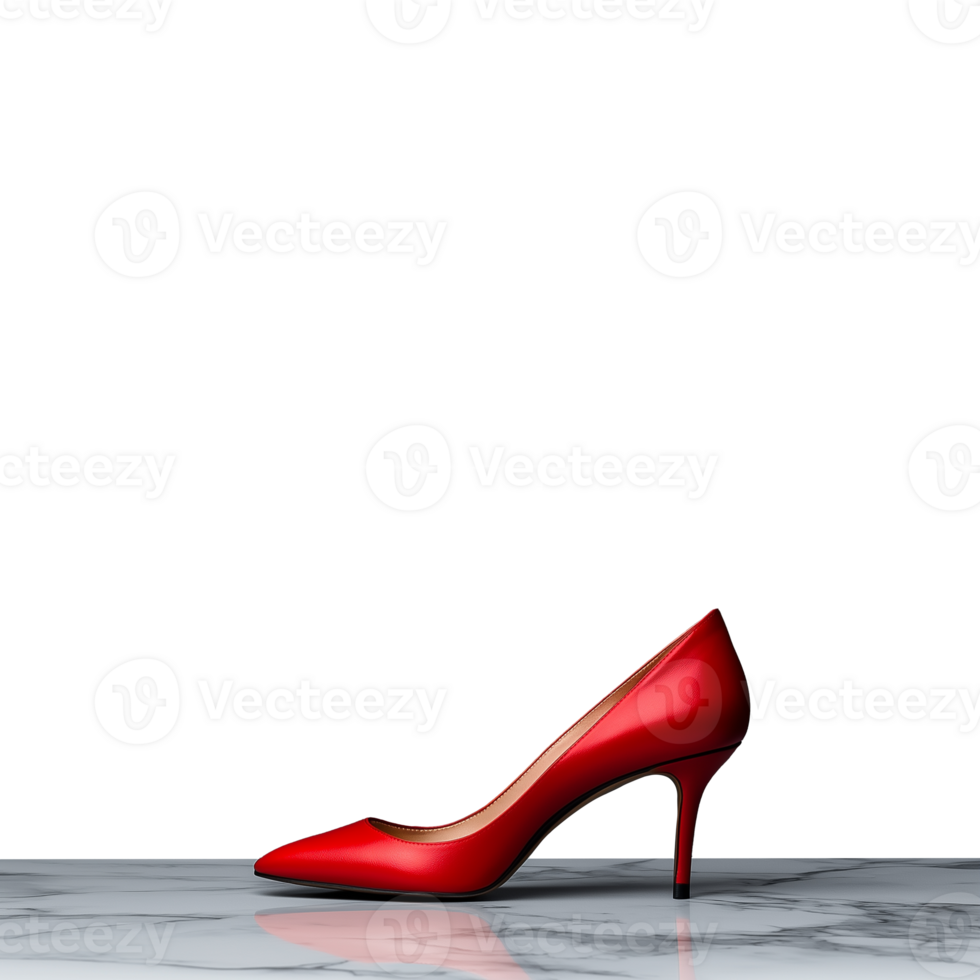 Red high heeled shoe on marble surface isolated on transparent background png