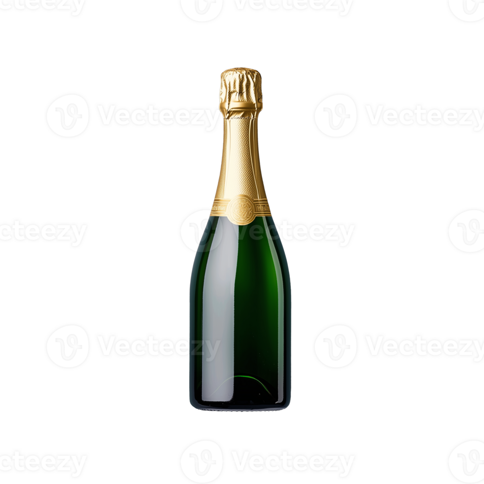 Elegant bottle of champagne with golden wrapper isolated on transparent background png